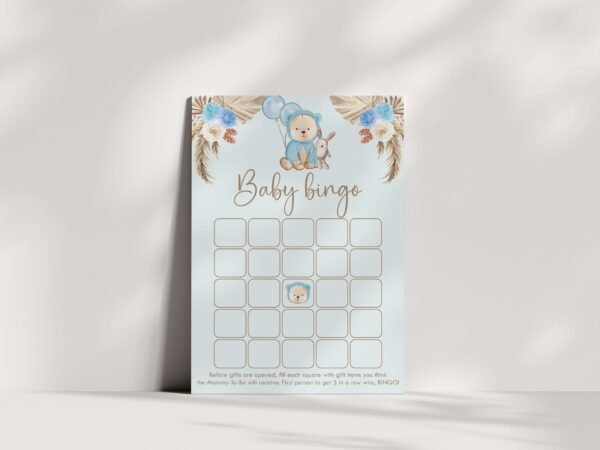 Teddy Bear Baby Shower Bingo Game, We Can Bearly Wait Baby Shower Game, Boho Bingo Baby Shower Game, Boy Baby Shower, Bingo Game card - Image 2