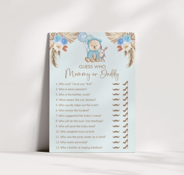 Guess who mommy or daddy Baby Shower Game, Teddy Bear Baby Shower game, We Can Bearly Wait Baby Shower Game, Boho Baby Shower Game