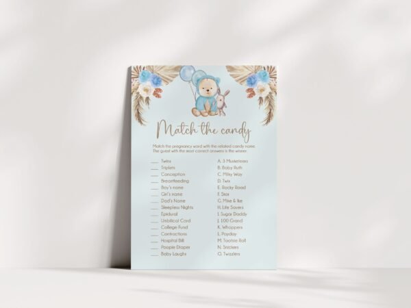Teddy Bear Baby Shower Match the candy Game, We Can Bearly Wait Baby Shower Game, Boho Baby Shower Game, Boy Baby Shower, Instant download - Image 2