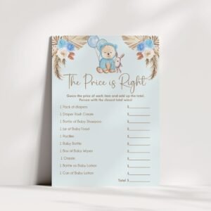 The Price is Right Teddy Bear Baby Shower Game, We Can Bearly Wait Baby Shower Game, Boho Baby Shower, Boy Baby Shower, Instant download