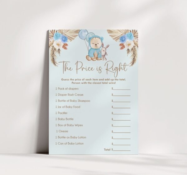 The Price is Right Teddy Bear Baby Shower Game, We Can Bearly Wait Baby Shower Game, Boho Baby Shower, Boy Baby Shower, Instant download