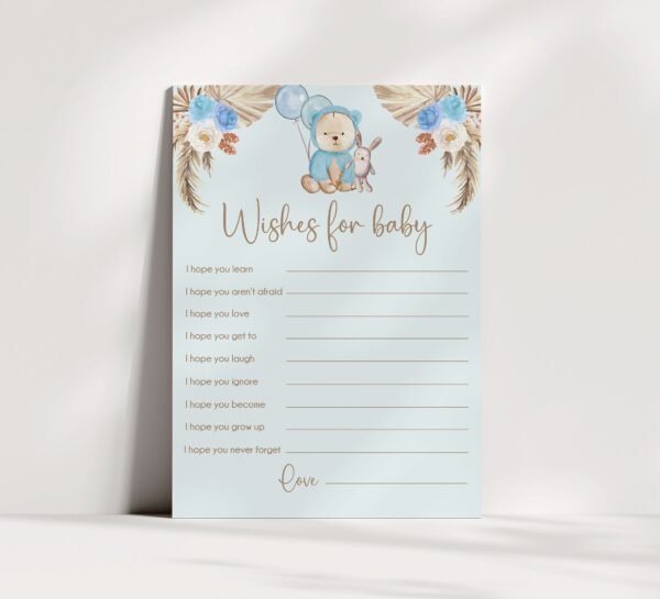 Wishes for Baby Teddy Bear Baby Shower Game, We Can Bearly Wait Baby Shower Game, Boho Baby Shower, Boy Baby Shower, Instant download