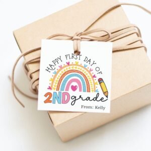 Happy First Day of School Gift tag, Back to school printable tag, Teacher gift tags, Rainbow, 2nd Grade of school, Editable Template