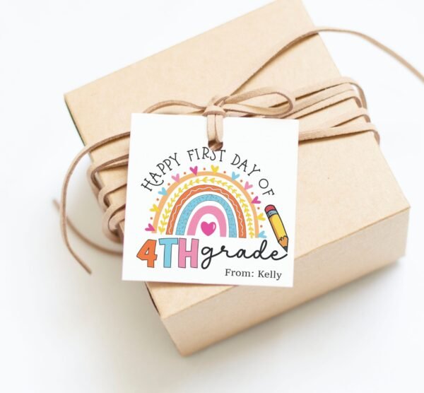 Printable Rainbow Happy First Day of School Gift tag, Back to school printable tag, Editable Teacher Classroom School Tag, 4th Grade - Image 2