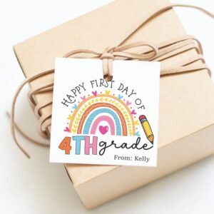 Printable Rainbow Happy First Day of School Gift tag, Back to school printable tag, Editable Teacher Classroom School Tag, 4th Grade