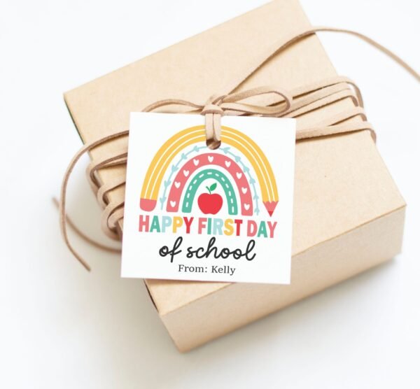 Printable Rainbow Happy First Day of School Gift tag, Editable Teacher Classroom School Tag, Back to school printable tag, Template - Image 3