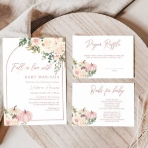 Fall Baby Shower Invitation, Falling in Love Girl Baby Shower Invitation, Autumn Baby Shower Invitation template, Pumpkin Baby shower, BF100
