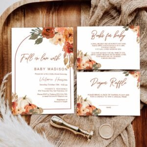 Falling in Love Baby Shower Invitation, Fall Baby Shower Invitation, Autumn Baby Shower, Gender neutral, Pumpkin Baby shower, BF101