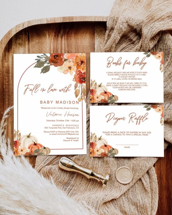 Falling in Love Baby Shower Invitation, Fall Baby Shower Invitation, Autumn Baby Shower, Gender neutral, Pumpkin Baby shower, BF101