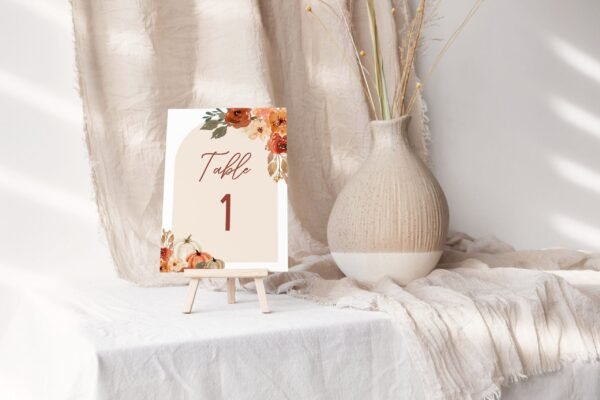 Fall Table Numbers, Printable Table Numbers, Autumn Baby shower, Fall Bridal Shower Table numbers, Pumpkins watercolor, Instant download - Image 2