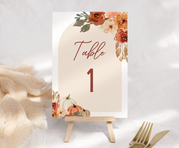 Fall Table Numbers, Printable Table Numbers, Autumn Baby shower, Fall Bridal Shower Table numbers, Pumpkins watercolor, Instant download