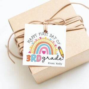 Printable Rainbow Happy First Day of School Gift tag, Back to school printable tag, Teacher tag, 3rd Grade of school, Editable Template
