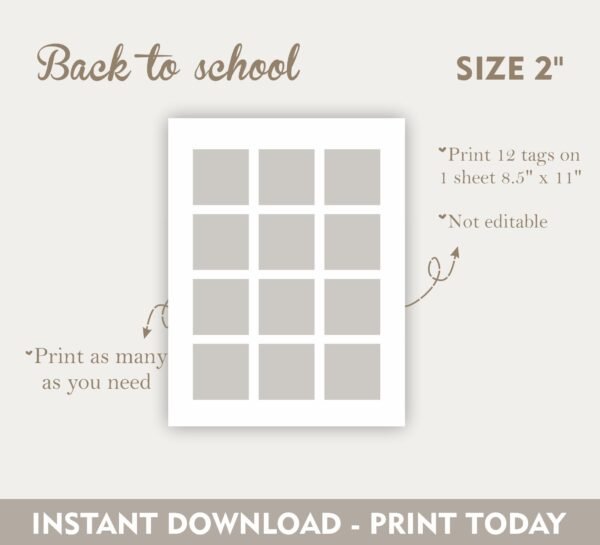 Woodland Animals Happy First Day of School Gift tag, Line Art Teacher Classroom School Tag, Back to school printable tag, Instant download - Image 3
