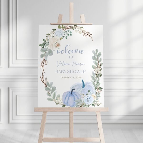 Boy Pumpkin Baby Shower Welcome Sign, Fall Baby Shower Sign, Autumn Baby shower, Blue Pumkins Baby Shower Decoration, Printable sign