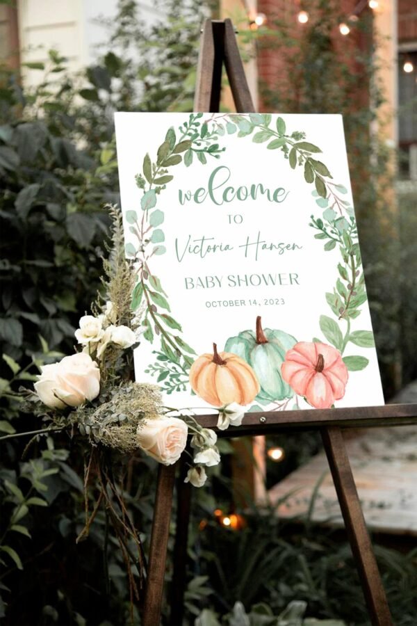 Fall Baby Shower Invitation Template, Fall baby shower Gender Neutral, Autumn baby shower Printable Invitation, Wreath, Pumpkins, BF106 - Image 6