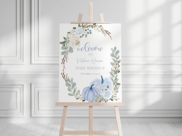 Fall Boy Baby Shower Menu template, Boy Pumpkin Baby Shower Printable Menu, Blue Pumpkins menu card baby shower Editable, Boho Baby Shower - Image 7