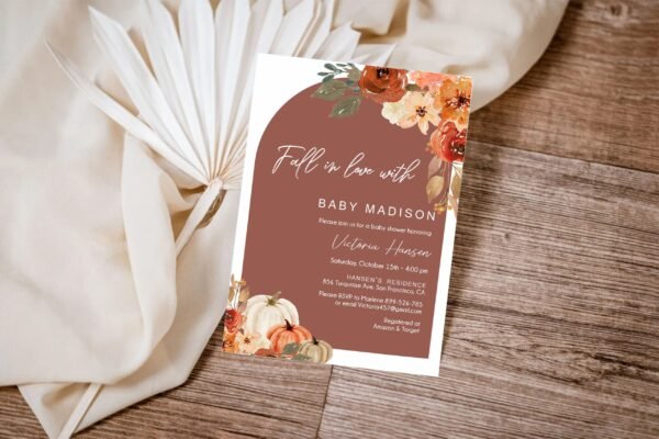 Pumpkin Baby Shower Invitation, Little Pumpkin Baby Shower, Fall Baby Shower Invitation, Autumn Baby Shower, Gender neutral, Editable BF104 - Image 2