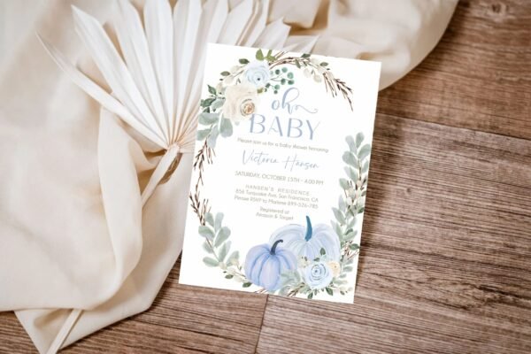 Boy Pumpkin Baby Shower Welcome Sign, Fall Baby Shower Sign, Autumn Baby shower, Blue Pumkins Baby Shower Decoration, Printable sign - Image 6